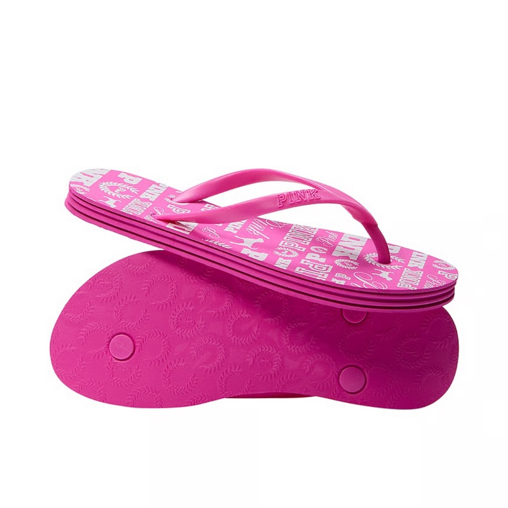 🩴 PINK Victoria's Secret 86 Logo Flip Flops Size 8 NWT - Picture 8 of 8